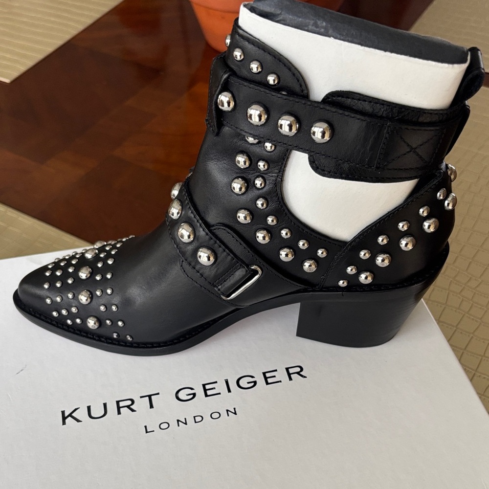 Kurt Geiger Black Ankle Boots with Silver Studs